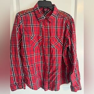 Red Plaid Flannel Long Sleeve Button Down  Size XL Women’s Shirt